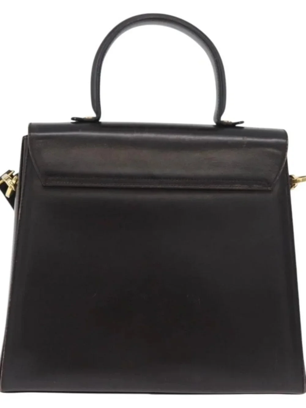 Salvatore Ferragamo Gancini Hand Bag Leather 2way Brown Gold Auth ARZ526